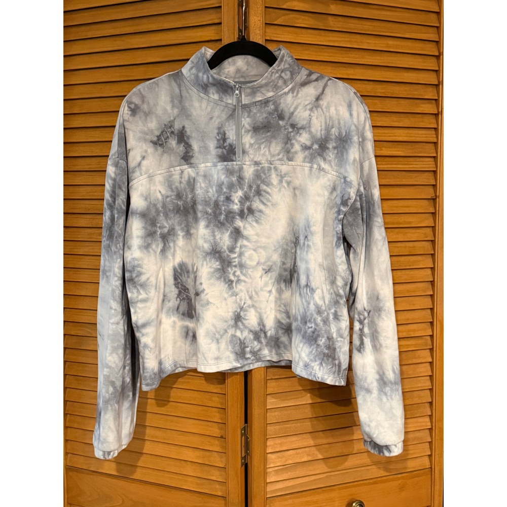 SO Lounge Life Women L Tie dye 1/4 Zip Pullover Fleece Sweatshirt Mock Neck cozy